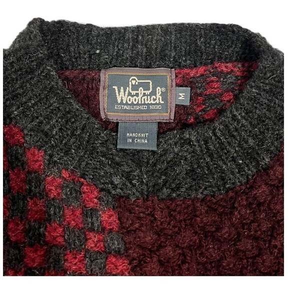 Woolrich Handknit Wool Scenic Cabin Duck Sweater Men's M Patchwork - Picture 2 of 15